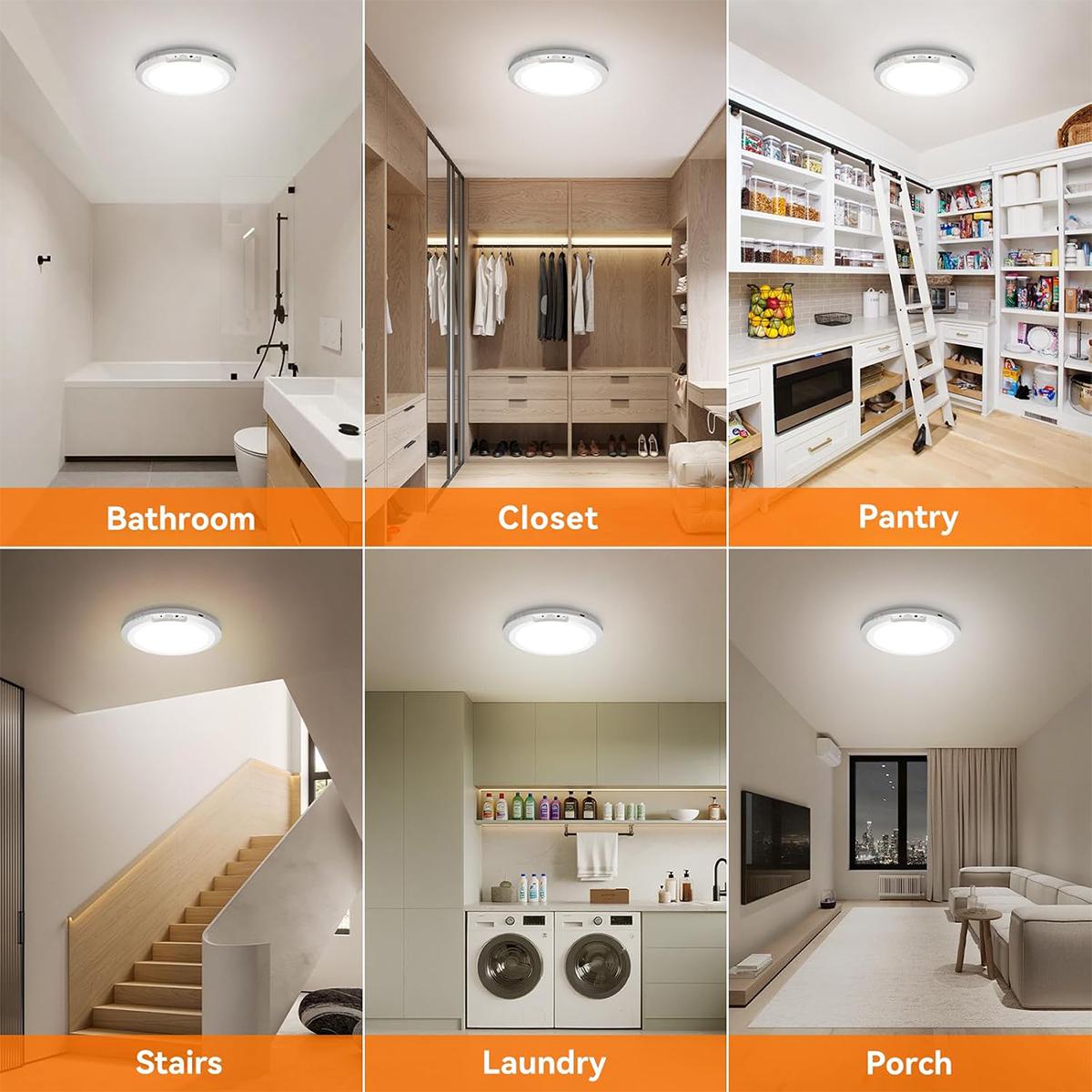 Pack of 4 Rechargeable Motion Sensor Ceiling Light with Remote - Magnetic Wireless Ceiling Light Battery Powered for Closet Shower Stairs Shed Hallway Porch Patio ect,Suitable for various scenarios, easy to install,Supports both motion-sensing and always