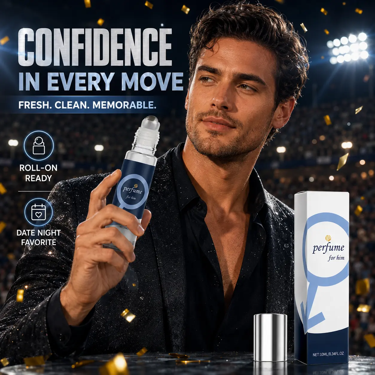 Date Night Rollerball Cologne for Men Long Lasting Fragrance Perfume For Him 10ml Travel Size Roll On Scent Fresh Citrus Floral Woody Notes Smooth Metal Ball Applicator Premium Design Signature Scent Smellmaxxing Gift for Him Anniversary Valentine‘s Day