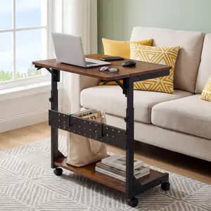 Height Adjustable PC Stand Computer Cart, Side Table with Wheels, 2-Tier Tower Stand