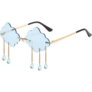 Retro Rimless Sunglasses for Women Men  Metal Frameless Cloud Glasses Raining  Pendant UV400 Protection