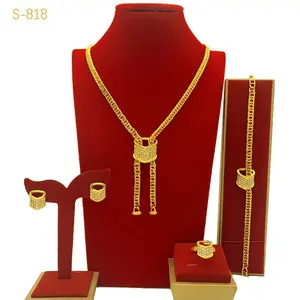 Bride's 24k Gold Plated Jewelry Set - Necklace Bracelet Earrings Ring Chic and Unique 24k Gold Color Jewelry Set For Stylish Ladies elegant Gift(Sheet)