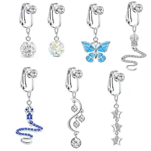 7 pieces / sets of belly ring with abdominal puncture holes, attached to umbilical hernia balloon cartilage clip earrings, body jewelry.