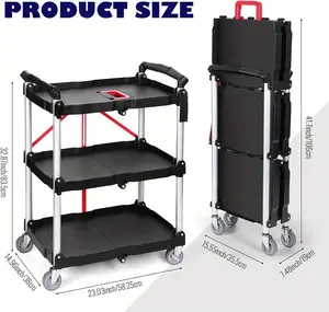 Garvee Foldable Utility Cart Heavy Duty 176 LBS Folding Service Cart w/ 360° Swivel Wheels Ergonomic Red Handle for Office Garage Home Kitchen Storage