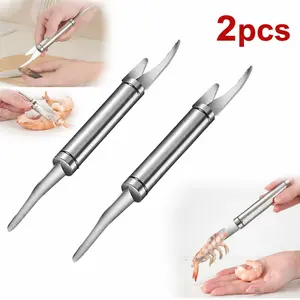 2026 New 5-in-1 Stainless Steel Seafood Tool Set (2pcs) - Shrimp Deveiner, Peeler, Fish Scale Remover, Fish Maw Knife, Oyster Shucker for Kitchen Cooking, BBQ Seafood Preparation