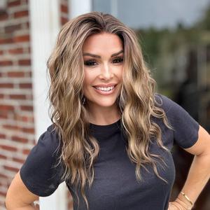 AISOM Riley Light Brunette Water Wave Free Part Lace Front Wig with Scandinavian Hairline Heat Friendly Synthetic Wig for Women 16 Inch Low Density