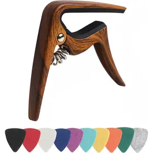 Ukulele Capo for Soprano, Concert, Tenor, Baritone Ukulele with felt picks (Walnut)