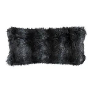 Faux Fur Black Large Rectangle Pillow