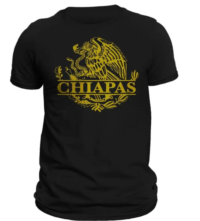 Chiapas Mexico Eagle Emblem Shirt, Cotton Round Neck Tee, Classic Crew Neck, Regular Fit, Casual Menswear, Fashion Men's Top For Daily Wear, Full Size