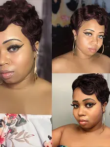 Finger Wave Pixie Cut Wig for Women Curly Wave Wig Halloween Wig Full Machine Made Wig 150% Density 6 Inch