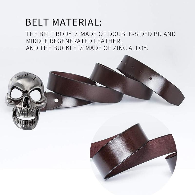 Fashion Men Skull  Leather Buckle Belt  Band Jeans Decorative Punk Belt Black