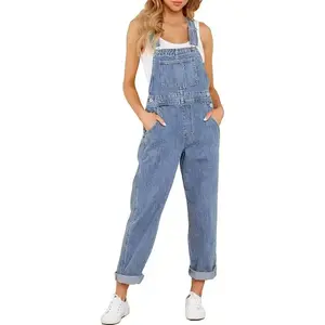 Womens Classic Adjustable Straps Pockets Denim Bib Overalls Jeans Pants Casual Fits Basic Loose