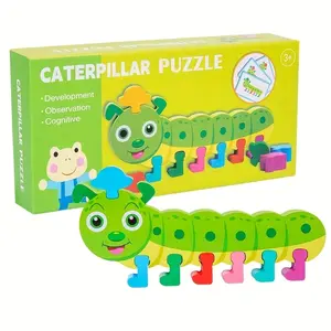 Wooden Early Education Caterpillar Color Matching Game, Building Blocks Toy, Logic Thinking Toy, Baby Fun Early Learning, Focus Training