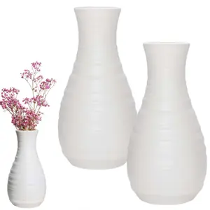 2 Pack Composite Plastics Flower Vase, Look Vase for Home Decor Centerpieces, Arranging Bouquets Ornaments(White Empty vase) tiktokshopspringglowup