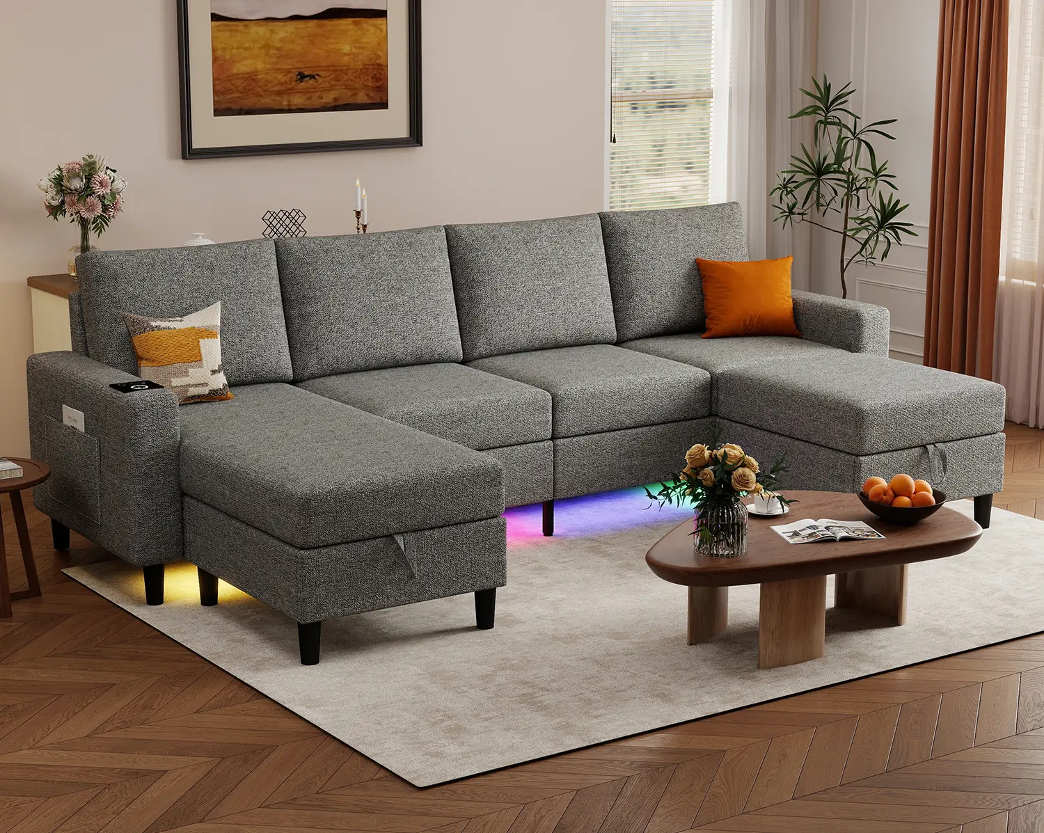 【2 Packages Shipping】109" U-Shaped Modular Sectional Sofa、sofas living room - Comfy Cloud 6-Seater Deep Seat Linen Couch for Apartment Living Room, Light Gray Color, Comfort & Stylish Design