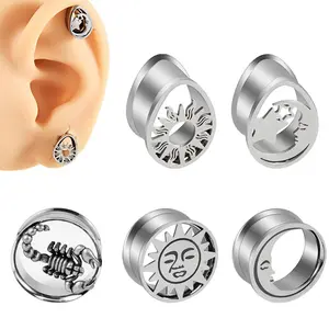 Stainless Steel Sun Drop-shaped Auricle Scorpion Shape Hollow Horn Integrated Ear Expansion Personalized Simple Piercing Earrings