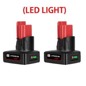 2 Packs 6.5Ah  12-Volt Lithium-ion Replacement Battery Compatible with Mil'~Waukee 12Volt Batteries 48-11-2460 48-11-2412 48-11-2401 48-11-2440  12-Volt  Cordless Tool Battery-Pack
