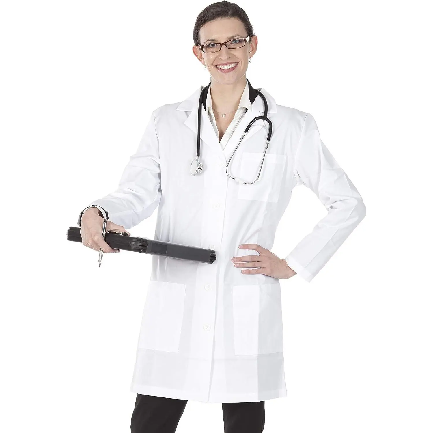 Women's Lab Coat White Long Sleeve Uniform Lab Coats Cotton Polyester Laboratory Doctor Nurse Coat