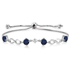 Gem Stone King 925 Sterling Silver Gemstone Birthstone and White Moissanite Infinity Bracelet for Women | Round 5MM Gemstones with 2.5MM Moissanite Accent | Elegant Infinity Link Design | Adjustable up to 9 Inch