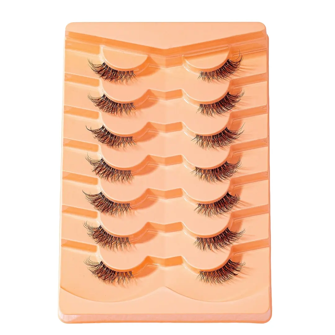 Natural Half Eye Lashes, Reusable Faux Lashes Extensions, Transparent Stems, Long-Lasting Look Eyelash Set, Longer Looking Eyelashes, 7 Pairs, Solid Form, No Flammable Liquid Eyelash, DIY False Eyelashes, DIY Lash Cluster