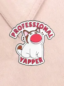 Professional Yapper Enamel Pin Mouth-Open Kitten Chatty Cute Cartoon Animal Alloy Brooches Lapel Backpack Badge Fashion Jewelry Accessories Gifts for Friends Emblem Badge Decoration