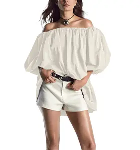 Womens Off The Shoulder Summer Dresses 2024 Short Puff Sleeve Casual Mini Dress