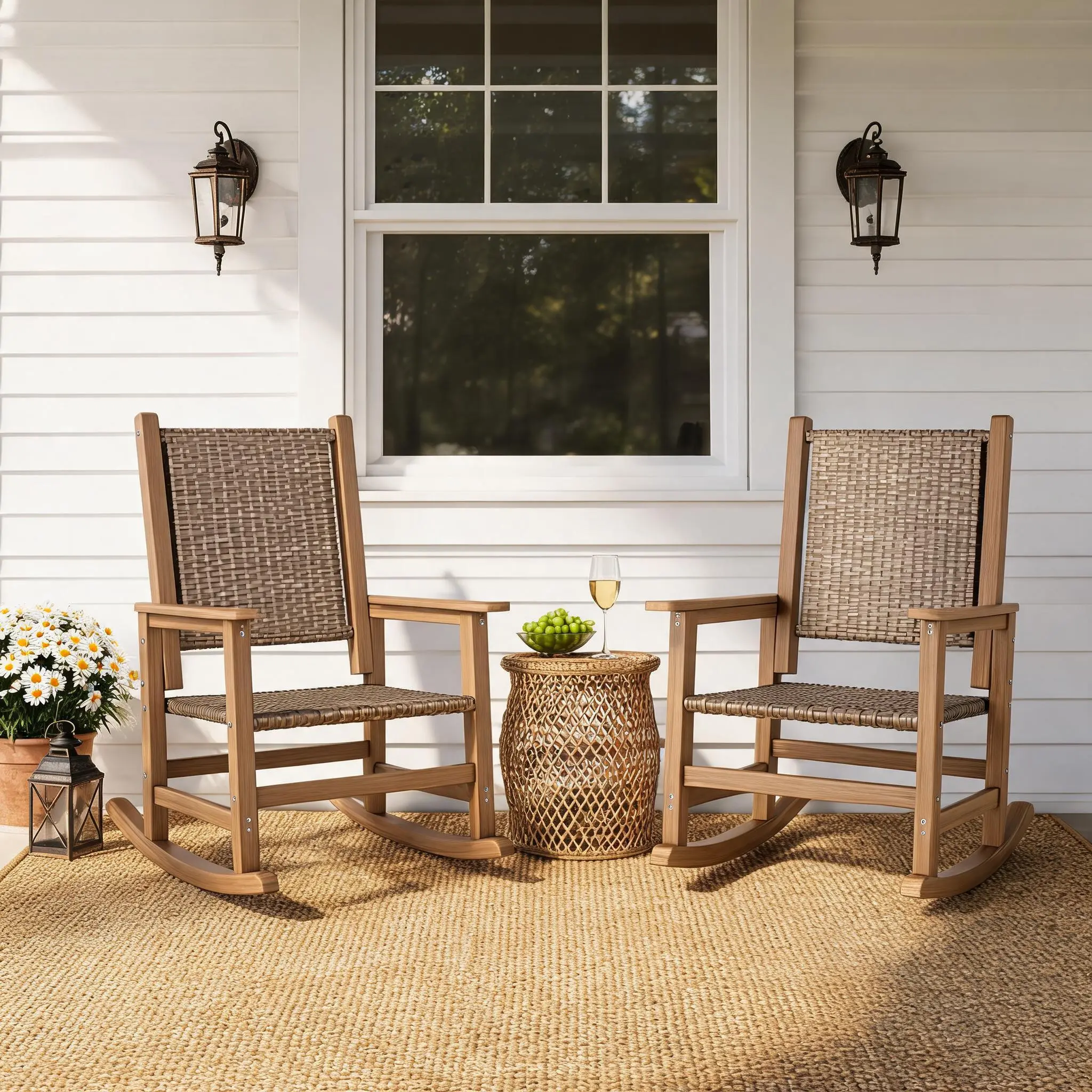 HDPE Rocking Chair Outdoor 1PC Wicker Rocking Chair for Patio, Woven Seat & Back, All Weather Rocking Chair for Front Porch, Garden, Lawn and Balcony