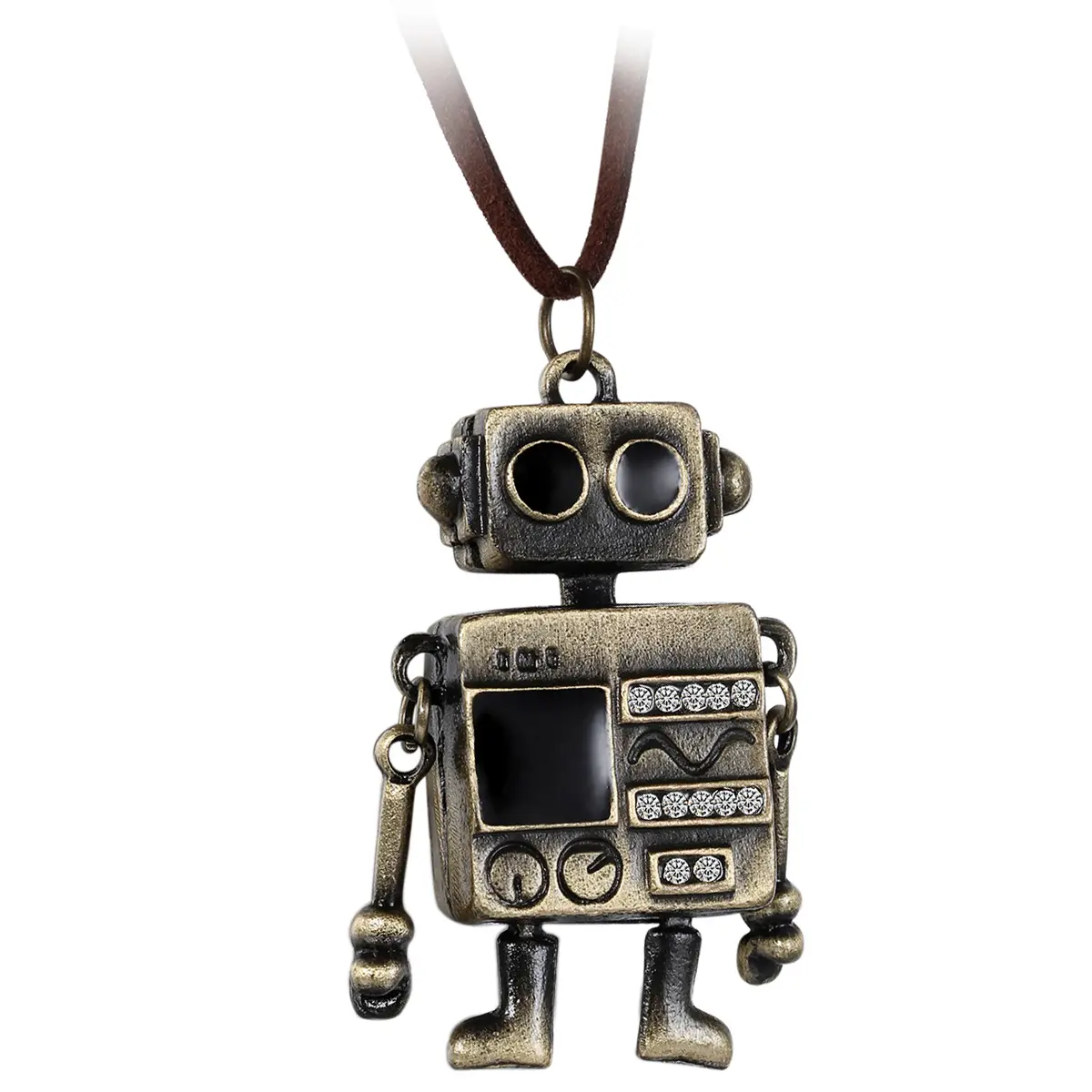 OIDEA Alien Robot Statement Necklace - Movable Rhinestone Alloy Pendant on Adjustable Velvet Rope, 0.9 Oz Lightweight Unisex Costume Jewelry for Gamers, Quality Alloy Build, Unique Casual Quirky Wearable Gift