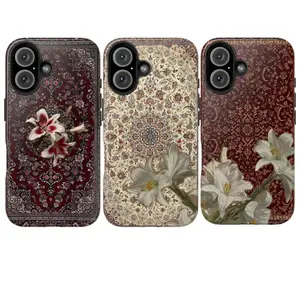 Aesthetic Floral Persian Carpet Phone Case – Vintage Lily Flower Art Cover Compatible with iPhone 13 Pro 17 16 15 14 13 12 11 promax plus. |   Retro Boho Rug Pattern, Stylish Protective Case, Perfect Gift for Her & Him, Christmas Gift Idea