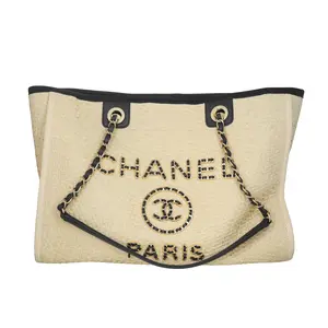 Pre-owned CHANEL Raffia Tote Bags Deauville Tote Small Neautral