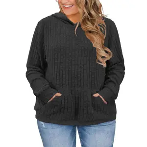 Plus-Size-Hoodies for Women Casual Kangaroo Pocket Sweaters Trendy Long Sleeve Pullover Sweatshirts Cute Loose Tops VPS0223