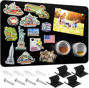 MaxGear Magnetic Board 17.5" x 11.4" Black Metal Magnet Bulletin Board for Wall, Refrigerator, Magnetic Board Display Notes, Photos, and More - Includes Dual Lock Tape and Screws