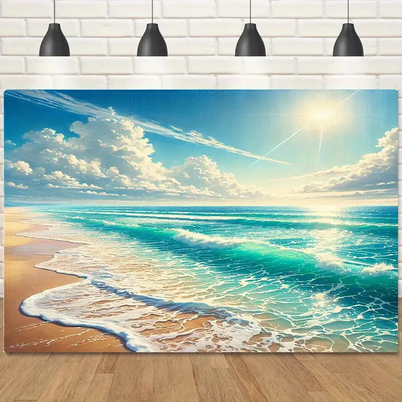 1pc Polyester Beach Tapestry - Vibrant Ocean and Sky Design, Durable Versatile Background Cloth, Ideal for Home and Party Decor