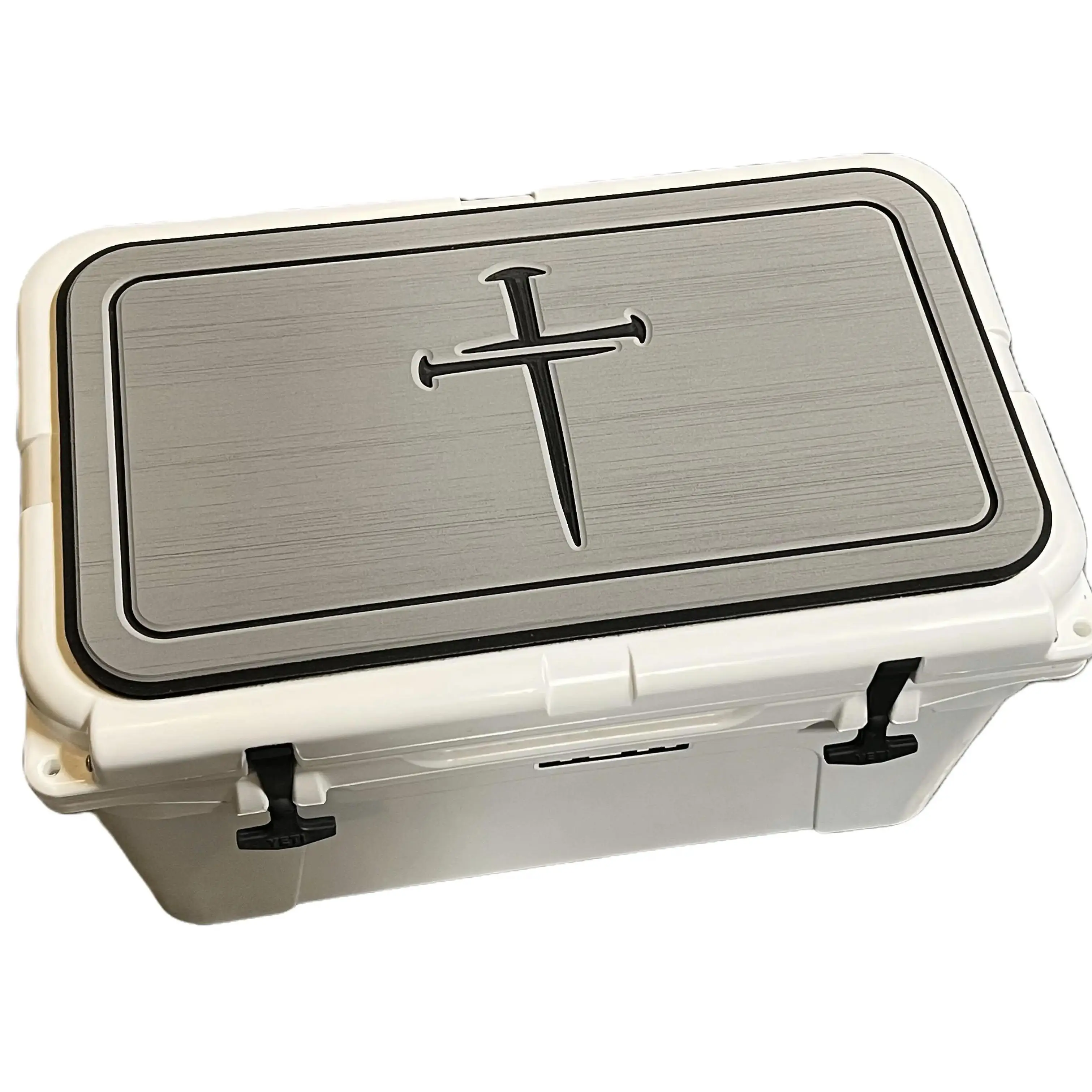 YETI Cooler Pad with 3-Nails Cross Logo - 3M Adhesive, Easy Peel & Stick - Fits Tundra, Roadie, Haul, Wheeled Lids - Tan/Black Mat - Camping Gear and Equipment