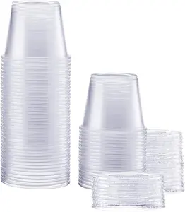 [5.5 oz. - 50 Count Clear Disposable Plastic Portion Cups with Lids - Souffle Cups, Clear Jello Shot Containers With Lids  for salad Dressing and More - (Formerly Comfy Package)
