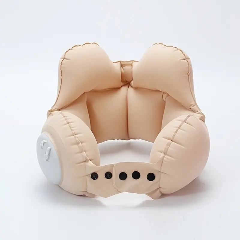 Press Auto Inflatable U-Shaped Travel Neck Pillow, Portable Ergonomic Inflatable Head Support Cushion for Airplane, Car, Train & Outdoor Trip