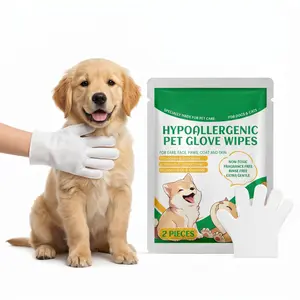 Portable Pet Grooming Gloves, Disposable Waterless Cleaning Wipes with Coconut Oil for Shiny Fur, Soothing Anti-Itch Pet Bath Mitts for Travel & Quick Refresh, 2PCS