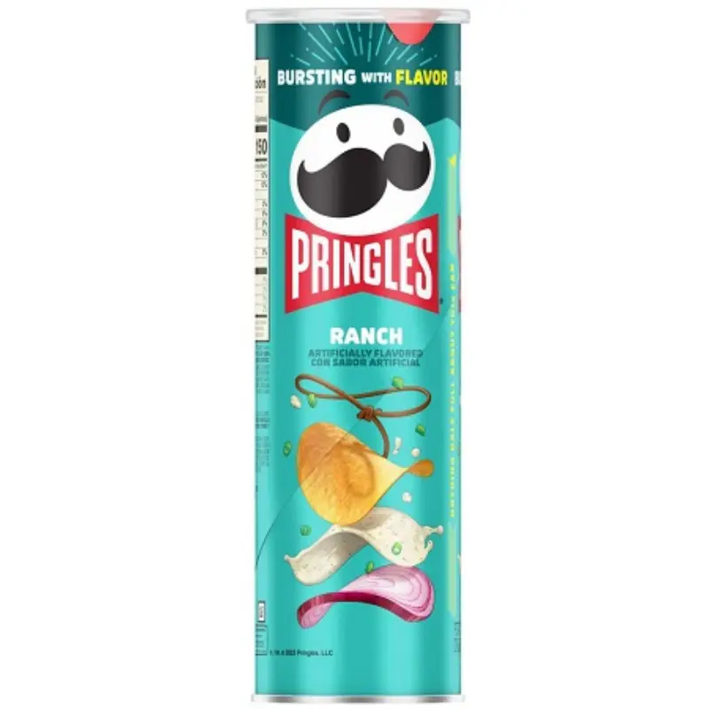 7x Pringles Ranch - Potato Crisps Salady Savory Snack Food Bundle Bulk Lot Wholesale Party Pack Chips School Lunch Box Treat Appetizer Crunchy Salted Cravings Pantry Staples On The Go Grab Side Dish Salty Fun 5.5oz 7ct Pack Of 7