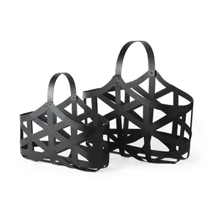 HomeRoots 392155 22 x 11 x 23 in. Black Geometric Metal Baskets