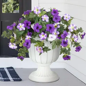 Artificial Fake Flowers Plants Plastic Faux Flowers for Outdoor Decoration, 2PCS Spring Faux Petunias Silk Flower UV Resistant No Fade Floral for Home Garden Balcony Yard Porch Realistic Indoor Decor (Purple White)Without Vase