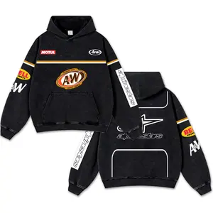 Retro A&W Root Beer Racing Washed Hoodie MotorGP World Champion Enthusiast Apparel Streetwear Racing Team Super Motorsports Clothing Motobike Riders Supermotor Off-Road Dirt Bike Fan Gear Cotton For Motor Fan