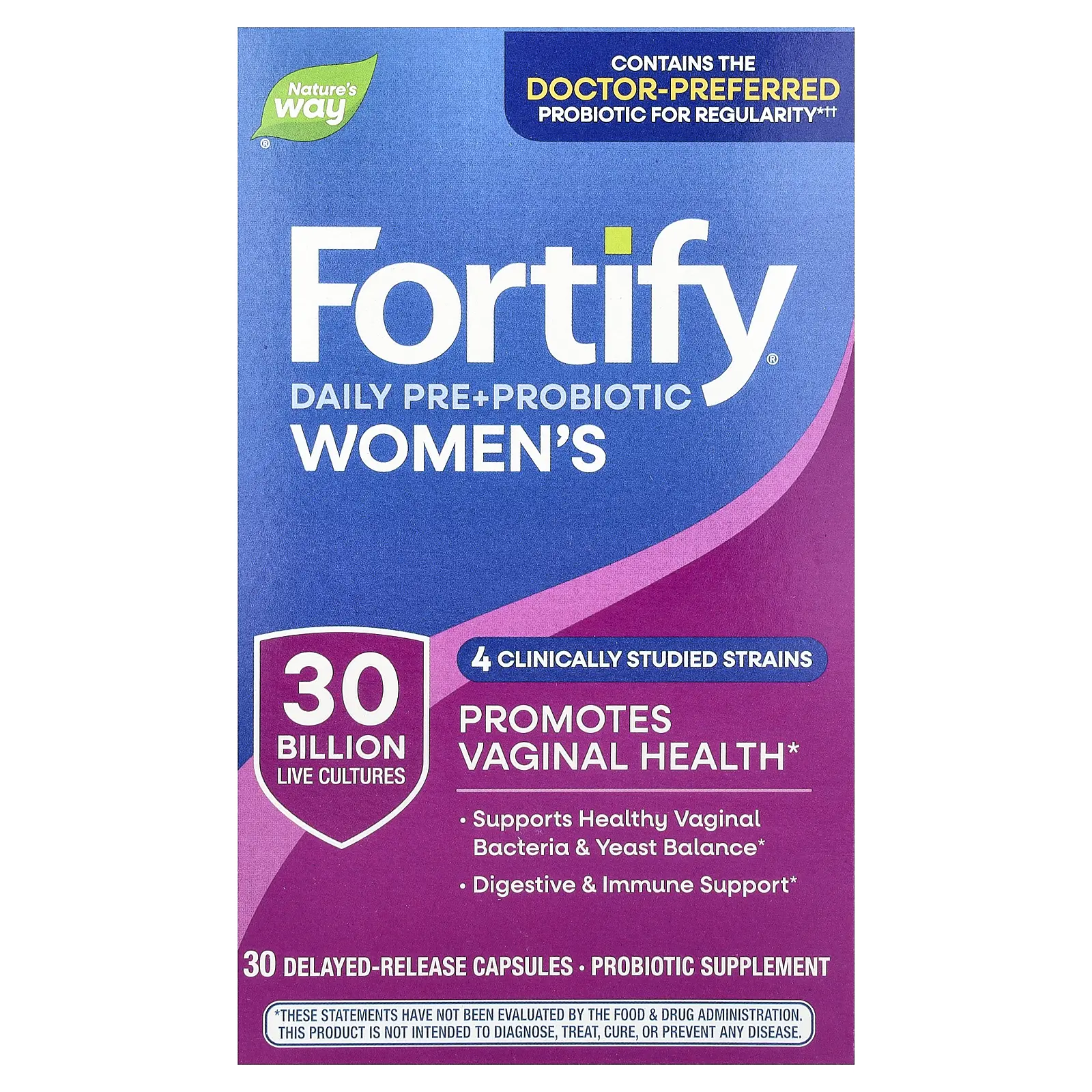 Nature's Way Fortify® Women's Daily Pre + Probiotic, 30 Billion CFU, 30 Delayed-Release Capsules