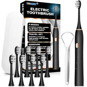 Electric toothbrush, 4 modes, Ipx8 waterproof, 8 brush heads, tongue scraper, USB charging, smart timer, travel case, ultrasonic 42000 VPM motor, USB fast power supply, automatic cleaning, 60 days of use on a single charge, Rechargeable toothbrush