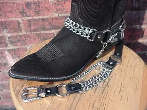 BIKER Boots BOOT CHAINS- Black Leather with 2 Steel Chains