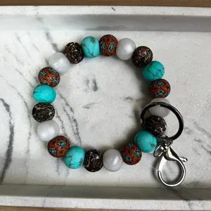Turquoise Aztec pearl wristlet keychain
