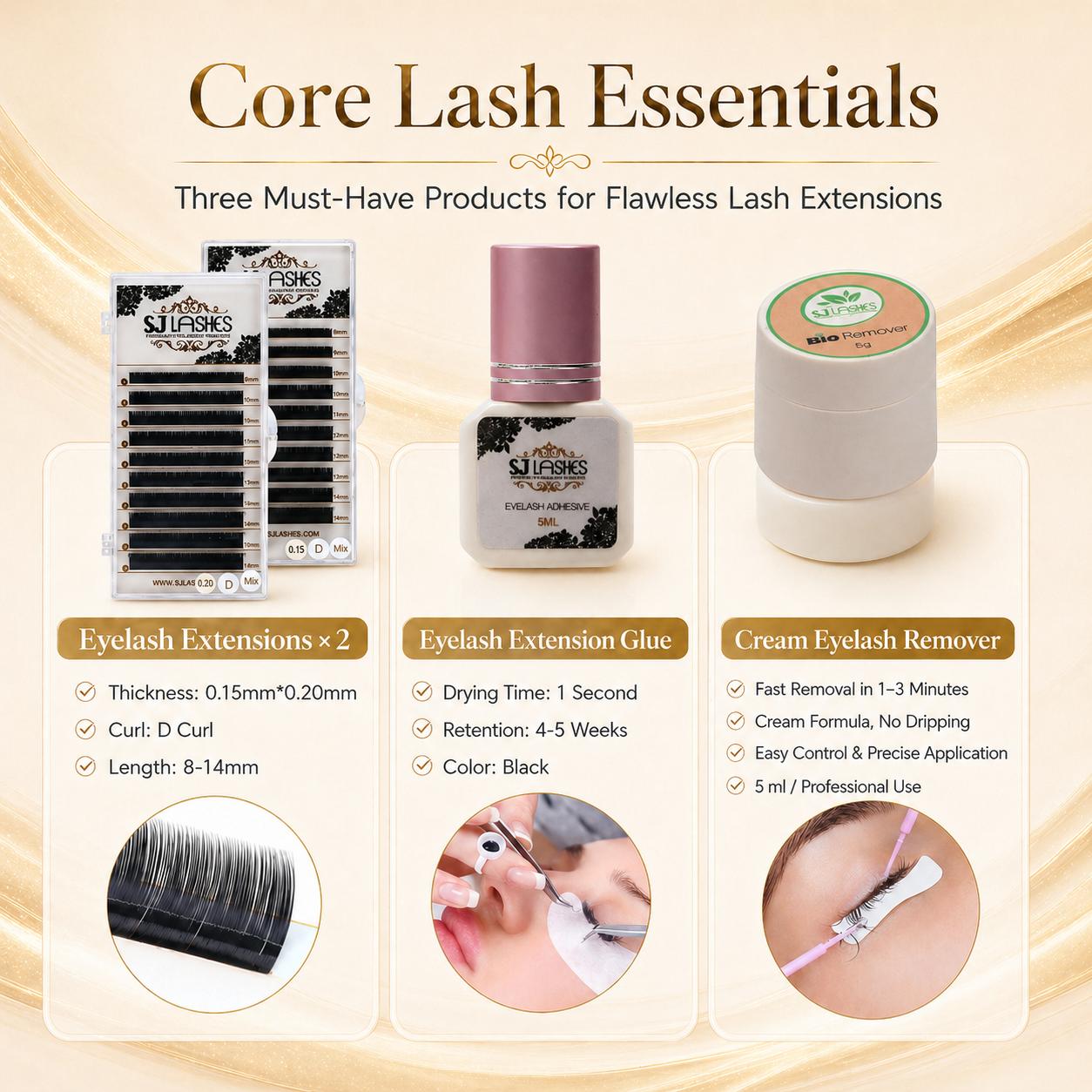 SJ LASHES Eyelash Extension Kit - Complete Faux Mink 3D Lash Practice Set for Beginners & Pros with Premium Glue Remover Tweezers & More - Flawless, Makeup SJ LASHES Eyelash Extension Kit - Complete Faux Mink 3D Lash Practice Set for Beginners & Pros with Premium Glue Remover Tweezers & More - Flawless, Makeup