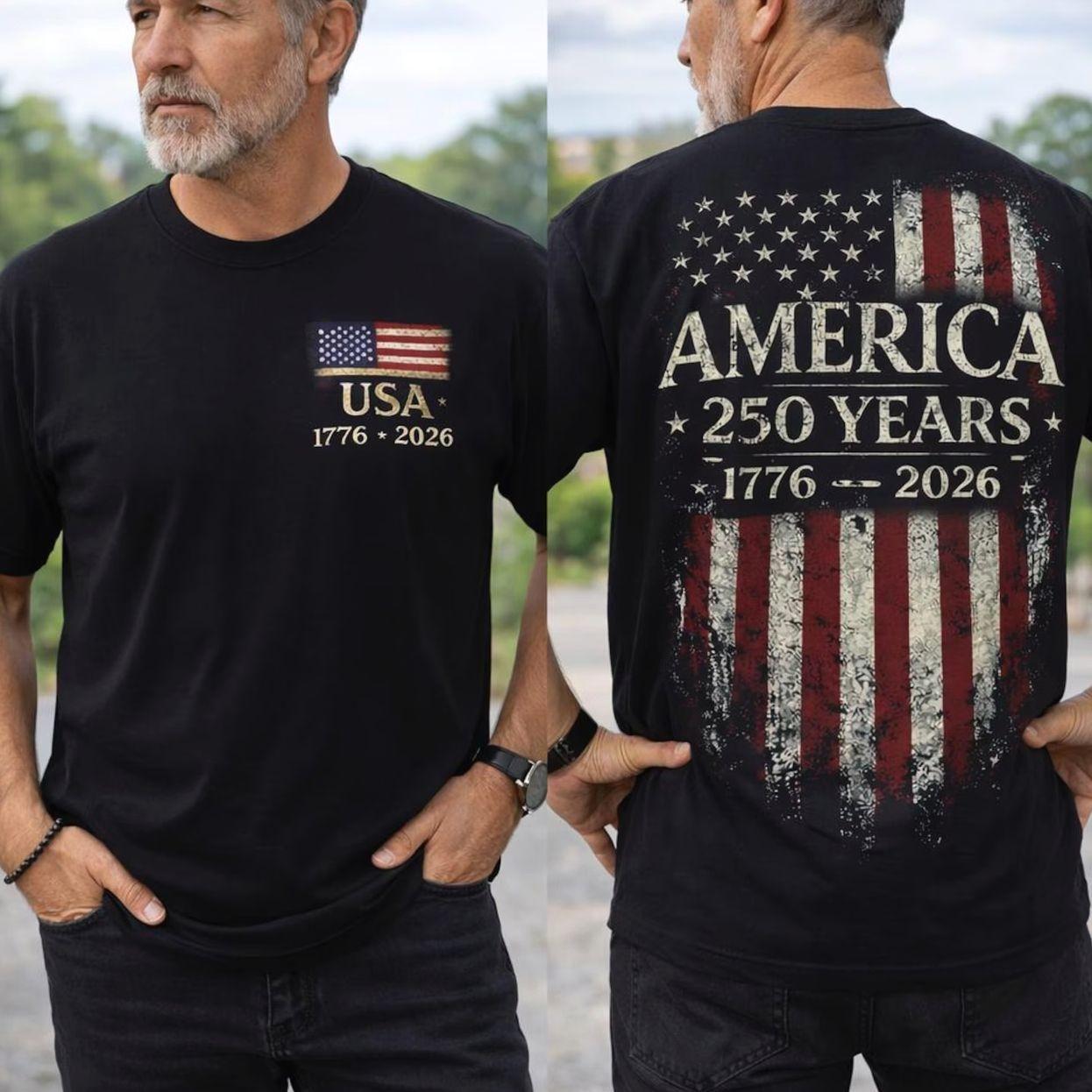 America 250 Years Shirt, 1776 2026 USA Flag Tee, Patriotic Mens T-Shirt, Semiquincentennial Gift, Vintage 4th of July Top, Trending 4th of July Day Tee, Men’s Graphic Tees, Casual Outfit, Comfortable Menswear, Perfect Gift For Men, May18