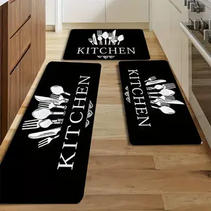 Black Rectangular Durable Area Rug, 1-Piece Kitchen Floor Mat for Home Supplies, Bathroom Use, Durable Area Rugs