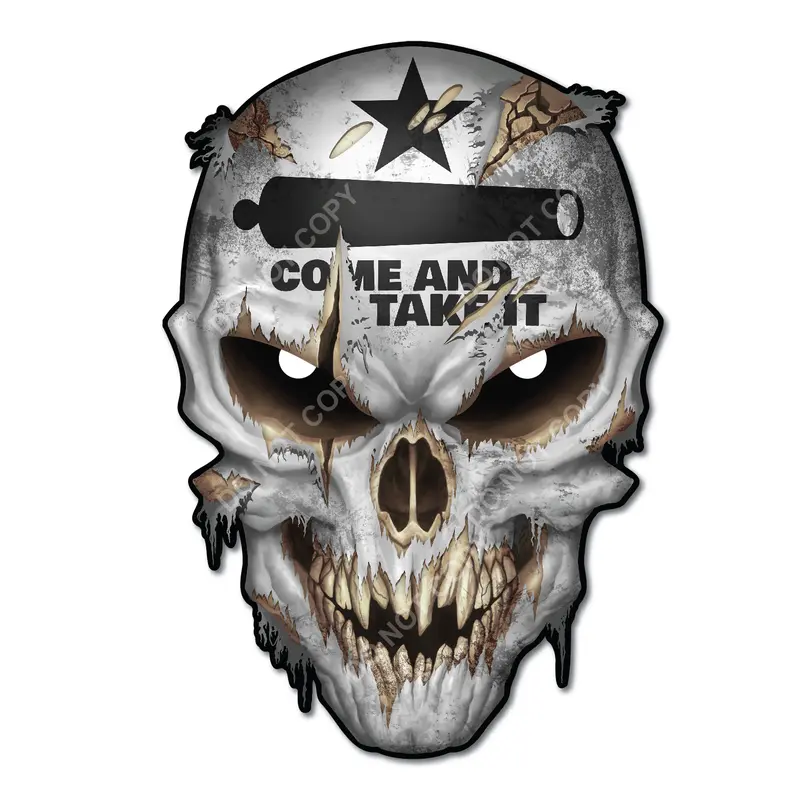 Come and Take It Molon Labe Skull Decal – Premium Skull Stickers for Trucks and Cars – American Flag Stickers with Red Reflective Eyes Skull – Cool and Unique Sniper Stickers and Decals with Military Graphic