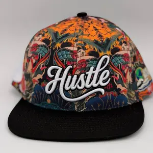 Hustle Dragon Pattern Snapback Hat, Featuring Floral Designs, Fashion Clothes Accessory, Dragon Pattern Hats