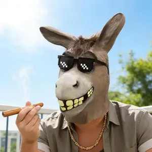 Halloween Cosplay Animal Latex Mask Dance Costume Adult donkey head latex animal mask Full face Holiday party birthday gift perf,halloween  props  2026 funny